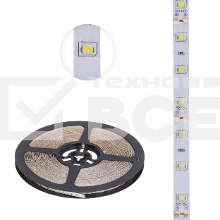 Лента светодиодная 12В, SMD2835, 4,8Вт/м, 60 LED/м, 2700К, 8мм, 20м, для БП с клеммами, IP20 LAMPER