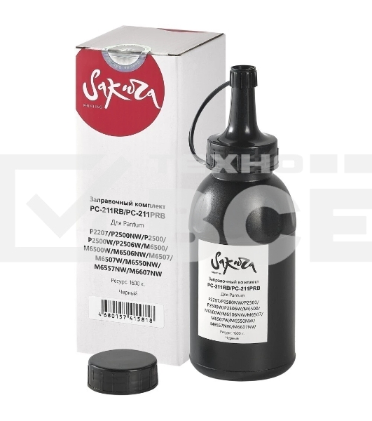 Заправочный комплект тонера с чипом Sakura ZKPC-212RB для Pantum M6502/M6502W/M6552NW/P2502/P2502W , черный, 65гр.
