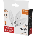 Лампа светодиодная Gauss Basic 1033116T 5.5Вт цок.:E14 свеча 240B 3000K св.свеч.белый.теп. (упак.:3шт), фото5