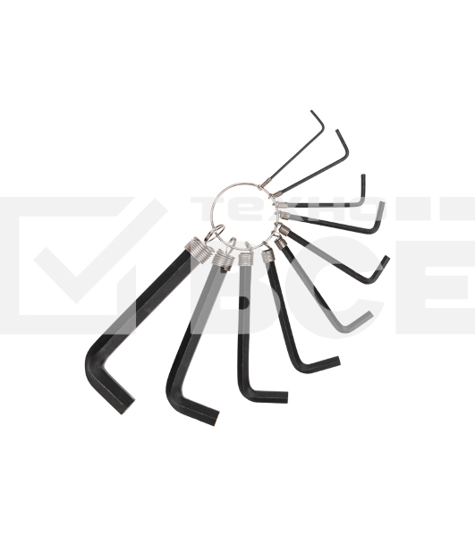 Набор ключей имбусовых HEX Kranz 1,5-10 мм, CrV, 10 шт., оксидированные, на кольце