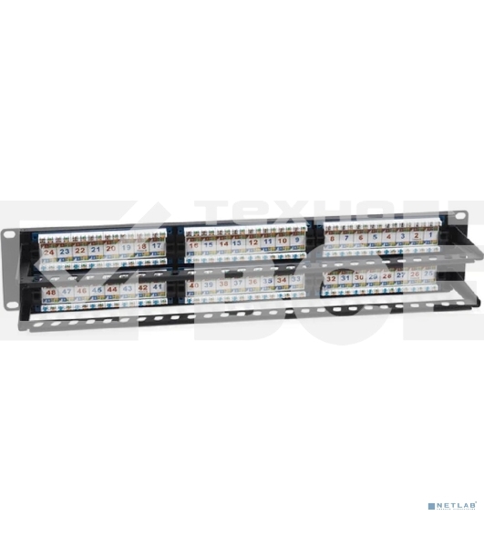 Комм. патч-панель Cabeus, 19', 2HU, портов: 48 х RJ45, кат. 6A, неэкр., черный, (PL-48-Cat.6A-Dual)