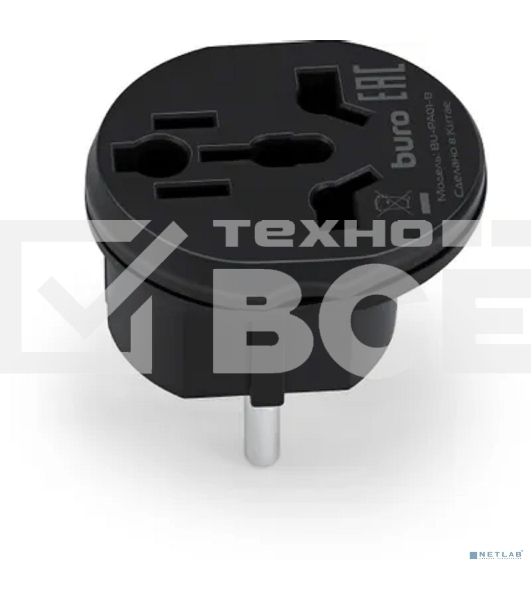 Адаптер-переходник Buro BU-PA01-B, 1 розетка, черный (пакет ПЭ)
