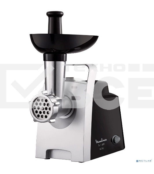 Мясорубка электрическая Moulinex ME106832 черный, 1400 Вт, 1.7 кг/мин, реверс, защита от перегрузки, насадки - 3