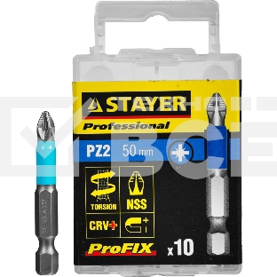 Бита STAYER PROFESSIONAL 26223-2-50-10_z01 ProFix E 1/4'' № 2 L=50мм 10шт