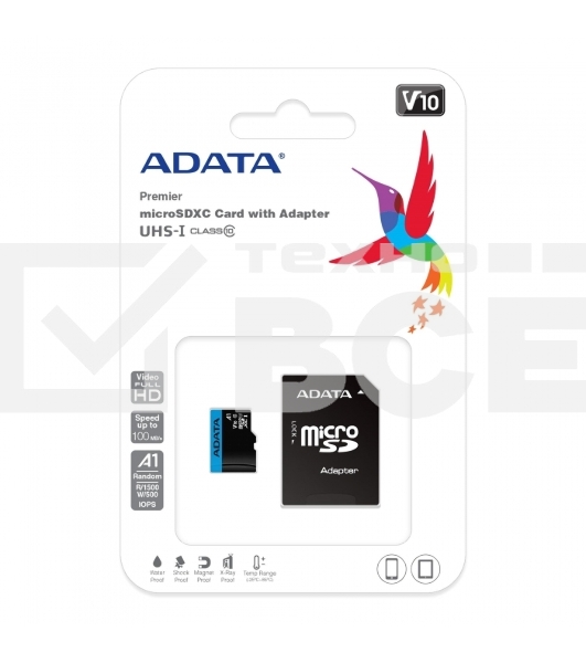 Флеш карта microSD 64GB ADATA microSDHC Class 10 UHS-I A1 100/25 MB/s (SD адаптер)