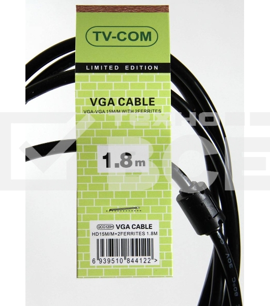 Кабель соединительный SVGA (15M/M) 1,8m 2 фильтра TV-COM <QCG120H-1.8M>