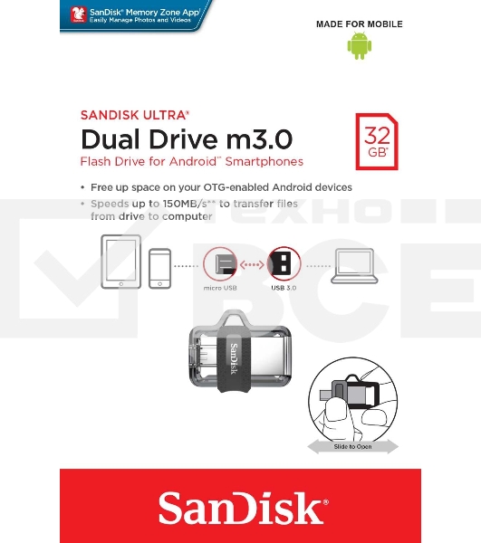 Флеш диск 32GB SanDisk Ultra Android Dual Drive OTG, m3.0/USB 3.0, Black