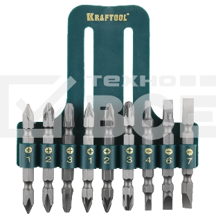 Набор KRAFTOOL Биты двухсторонние, в пласт. держателе, Cr-V, 9 предметов