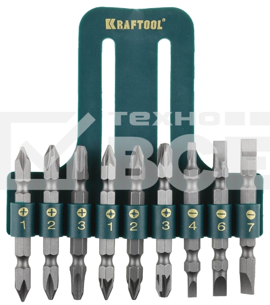 Набор KRAFTOOL Биты двухсторонние, в пласт. держателе, Cr-V, 9 предметов