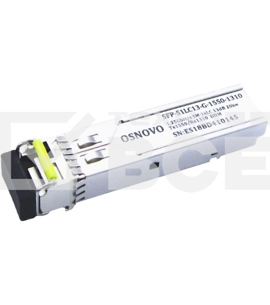 Оптический SFP Модуль OSNOVO  GE, одно волокно SM, до 1,25 Гбит/c, LC, до 20км, Tx:1550/Rx:1310, DDM