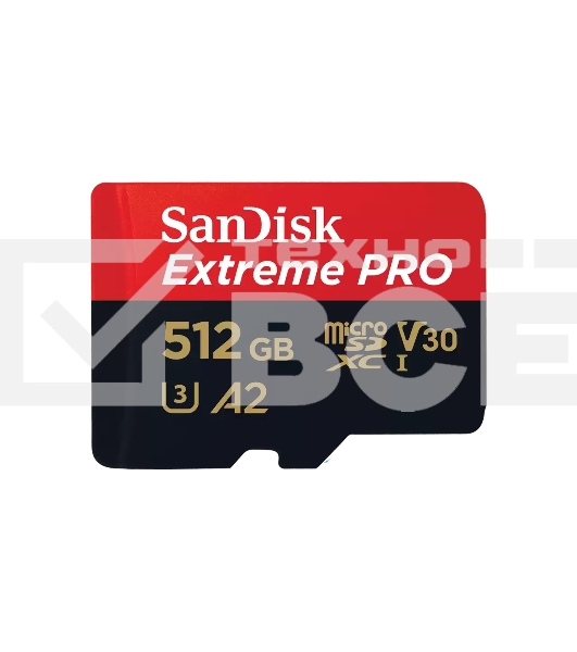 Флеш карта microSD 512GB SanDisk microSDXC Class 10 UHS-I A2 C10 V30 U3 Extreme Pro (SD адаптер) 200MB/s