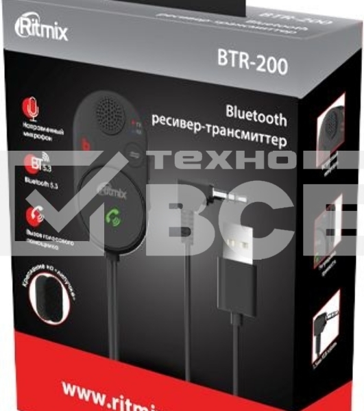 Автомобильный FM-модулятор Ritmix BTR-200 черный BT USB (80002461)