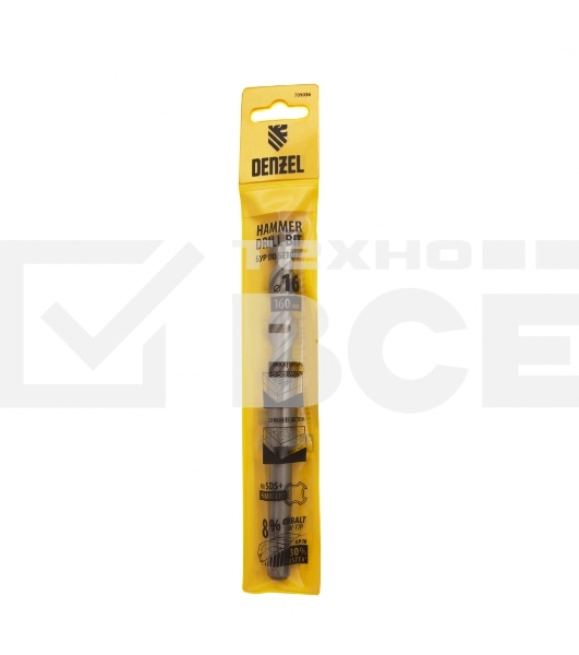 Бур по бетону, двойная спираль, Cobalt W-tip, 16x160 мм, SDS PLUS Denzel