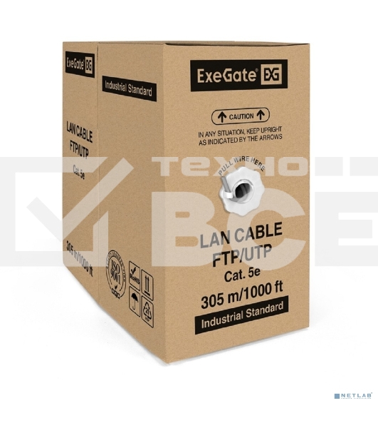 Кабель ExeGate SFTP 4 пары кат.5e медь, 24AWG, экран, бухта 305м, серый, PVC
