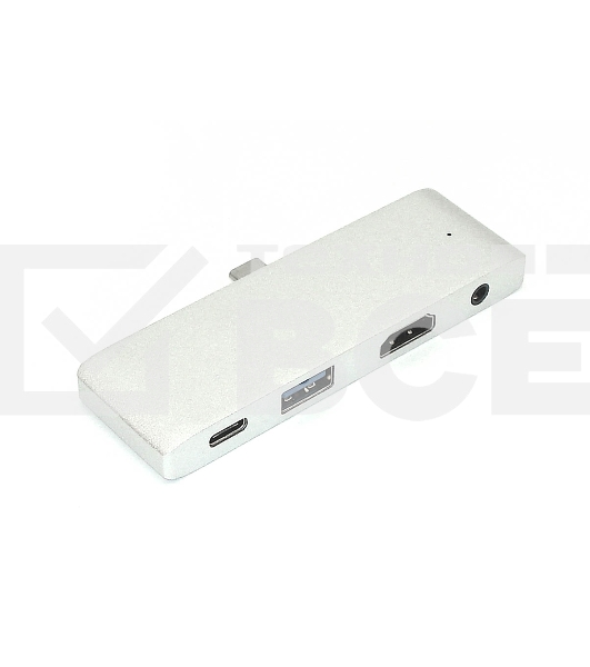 Адаптер Type C на HDMI, USB 3.0 + Audio 3,5 + Type C, серебро