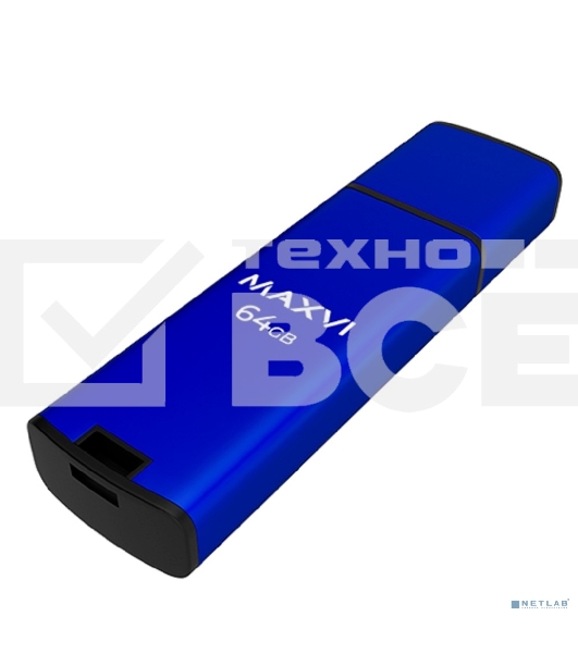 Флешка USB Maxvi MP2 64Gb USB 2.0 black, монолит с колпачком, ABS пластик + металл