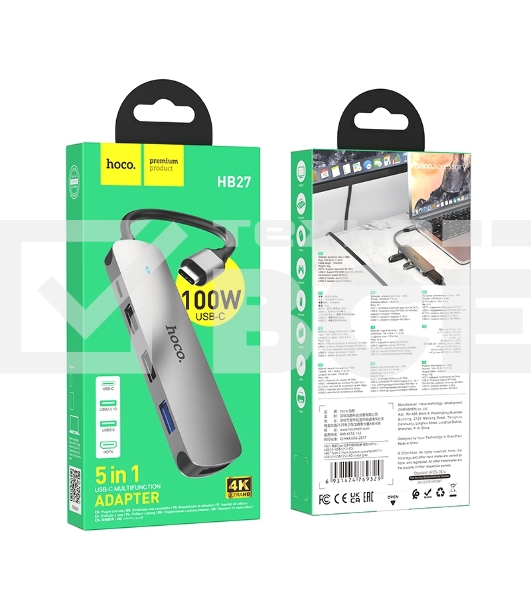 Разветвитель USB-C Hoco HB27 4порт. серый