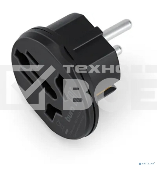 Адаптер-переходник Buro BU-PA01-B, 1 розетка, черный (пакет ПЭ)