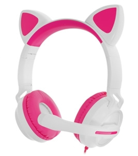 Гарнитура QUMO Game Cat белый/розовый, проводная, USB, подсветка