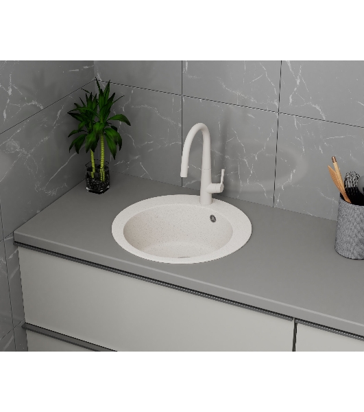 Мойка для кухни BAU Dream Pro D 48, без выпуска, белый песок