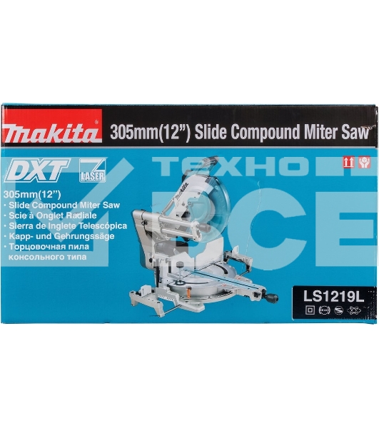 Пила торц Makita LS1219L , {1800Вт,3200об\м,дискф305х30мм,рез-107х363мм,26.5кг,кор,наклон-48\48гр,поворот:52\60гр,лаз}