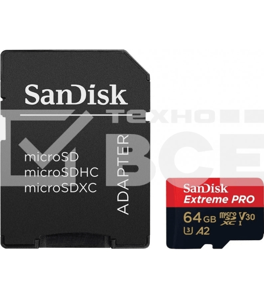 Карта памяти SanDisk Extreme Pro microSD UHS I Card 64GB for 4K Video on Smartphones, Action Cams & Drones 200MB/s Read, 90MB/s Write, Lifetime Warranty