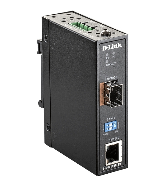 Промышленный медиаконвертер D-Link DIS-M100G-SW/A1A с 1 портом 100/1000Base-T и 1 портом 100/1000Base-X SFP