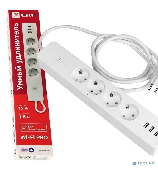 Умный удлинитель EKF RCE-2-WF Connect PRO Wi-Fi c USB