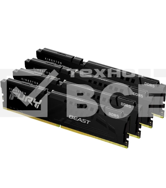 Оперативная память Kingston Fury Beast, DDR5, 64GB (4x16GB), 6000MHz, CL40, с радиаторами, черный
