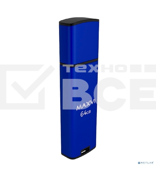 Флешка USB Maxvi MP2 64Gb USB 2.0 black, монолит с колпачком, ABS пластик + металл