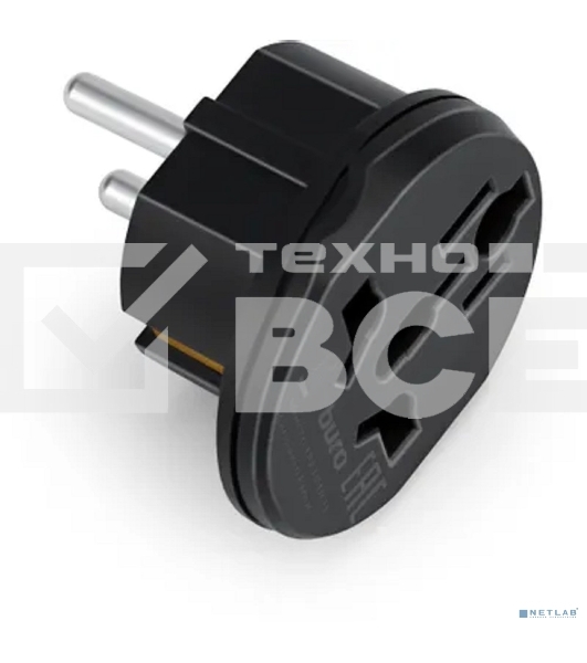 Адаптер-переходник Buro BU-PA01-B, 1 розетка, черный (пакет ПЭ)