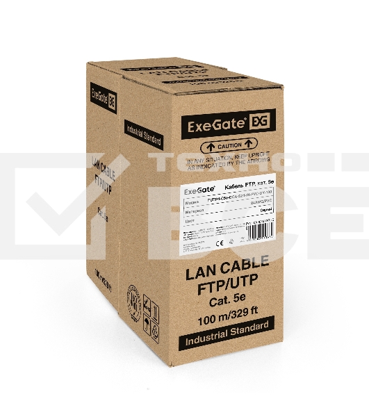 Кабель ExeGate FTP 4 пары кат.5e CCA, 24AWG, экран, бухта 100м, серый, PVC