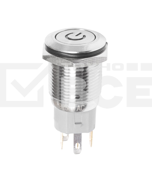Кнопка  антивандальная Ø16 250В Б/Фикс (5с) (ON)-OFF плоская подсв/красная POWER  Rexant