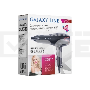 Фен для волос Galaxy Line GL 4333, черный, 2200 Вт, 2 скорости потока воздуха, 3 температурных режима, функция «холодный воздух», насадка-концентратор, подвесная петля, длина шнура питания 180 см