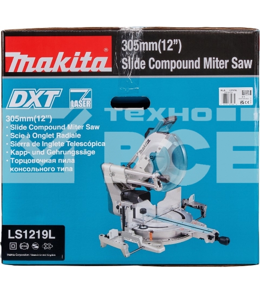 Пила торц Makita LS1219L , {1800Вт,3200об\м,дискф305х30мм,рез-107х363мм,26.5кг,кор,наклон-48\48гр,поворот:52\60гр,лаз}