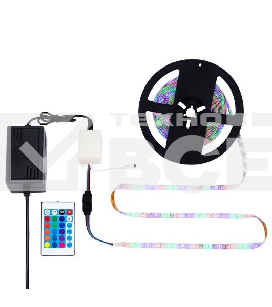 Комплект светодиодной ленты 5 м с блоком питания и RGB контроллером IP65, свечение RGB LAMPER