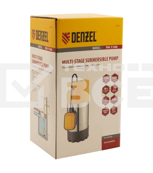 Погружной насос Denzel PH1100 (97234)  высокого давления, 1100Вт, подъем 40м, 5500 л/ч