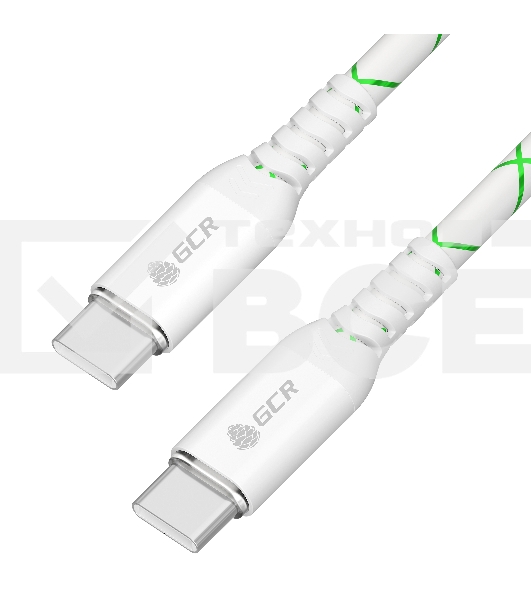 Кабель GCR 1.0m Type C-C POWER DELIVERY 18 W, бело-зеленый, AL case белый, белый ПВХ