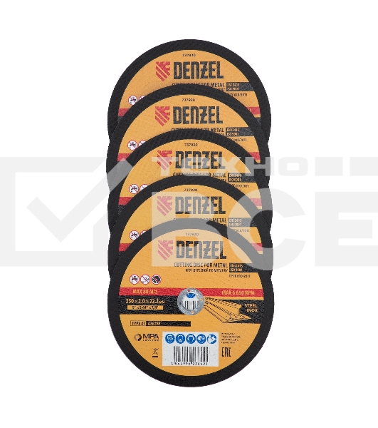 Круг отрезной по металлу Denzel 230 х 2,0 х 22,2 мм, A36TBF, в метал. банке, 5 шт.