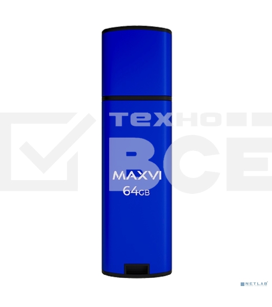 Флешка USB Maxvi MP2 64Gb USB 2.0 black, монолит с колпачком, ABS пластик + металл