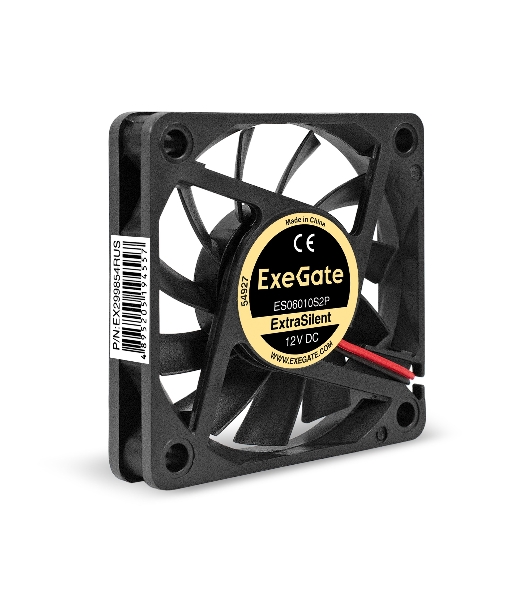 Вентилятор 12В DC ExeGate ExtraSilent ES06010S2P (60x60x10 мм, Sleeve bearing (подшипник скольжения), 2pin, 2000RPM, 16dBA)