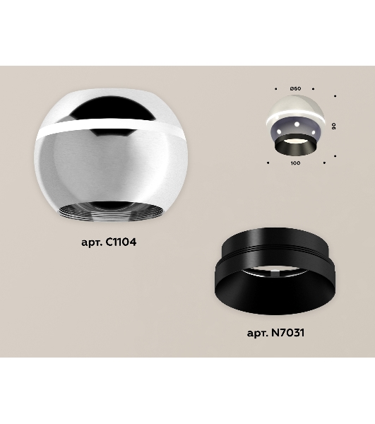 Светильник Ambrella Light XS1104001 PSL/PBK серебро полированное/черный полированный MR16 GU5.3 LED 3W 4200K (C1104, N7031)