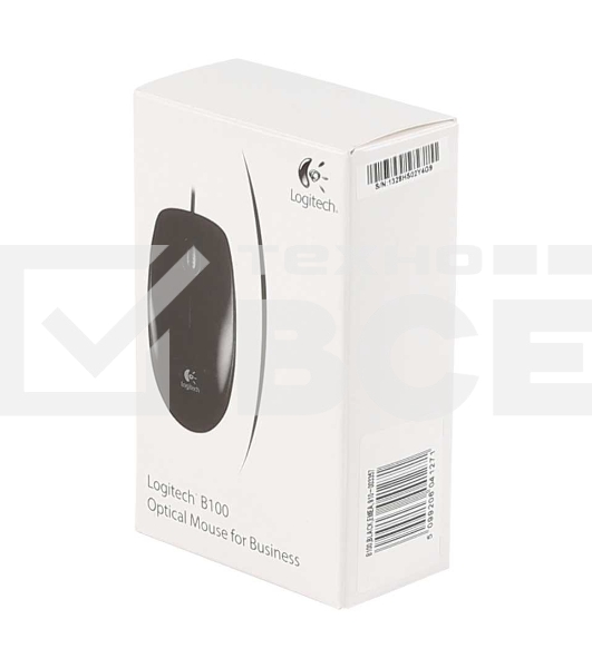 Мышь проводная Logitech B100 черный, 1000 dpi, USB, кнопки - 3