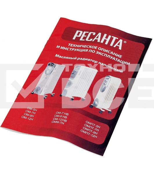 Масляный обогреватель Ресанта ОМ- 7Н (7 секций), белый, 1500 Вт, 15 м2, термостат 67/3/7