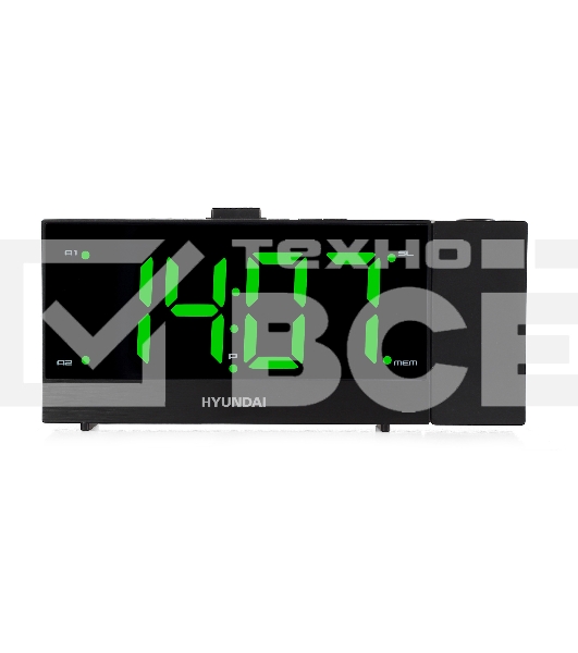 Радиобудильник Hyundai H-RCL243 черный LCD проек.изоб. подсв:зеленая часы:цифровые FM