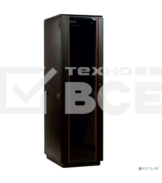 Шкаф телекоммуникационный напольный 42U (600x1000) дверь стекло (3 места), черный