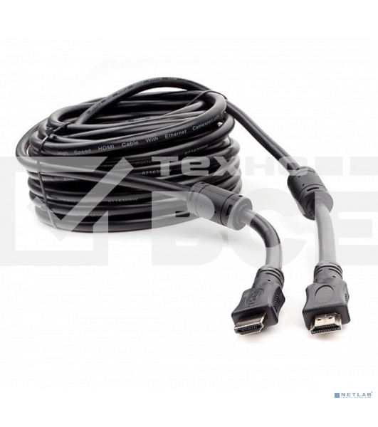 Кабель HDMI Cablexpert CCF2-HDMI4-15M, 19M/19M, v2.0, медь, позол.разъемы, экран, 2 фер.кольца, 15м, черный, пакет