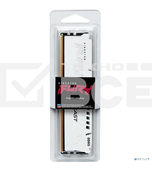 Оперативная память Kingston Fury Beast, DDR5, 16GB (1x16GB), 5200MHz, CL36, с радиатором, белый