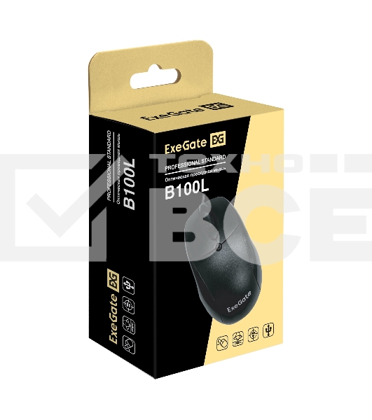 Мышь проводная ExeGate Professional Standard B100L черный, 1000 dpi, USB, кнопки - 3