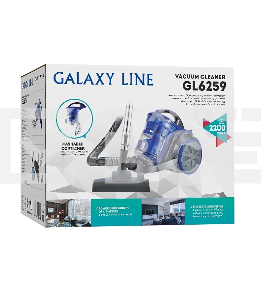 Пылесос Galaxy Line GL 6259 синий/серый, 500/2200 Вт, уборка сухая, пылесборник контейнер 2 л